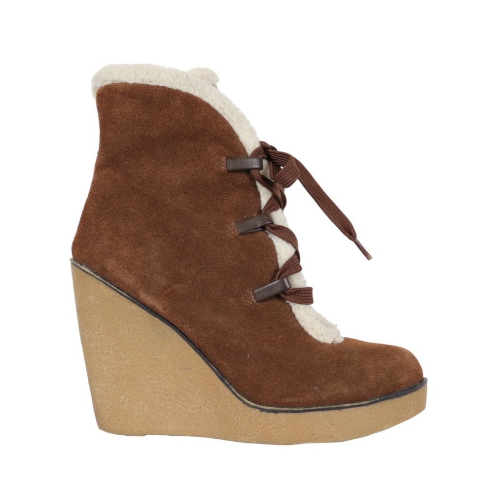 MIA Glenda Brown Leather Suede Lace-up Platform Wedge Booties Size 7.5M